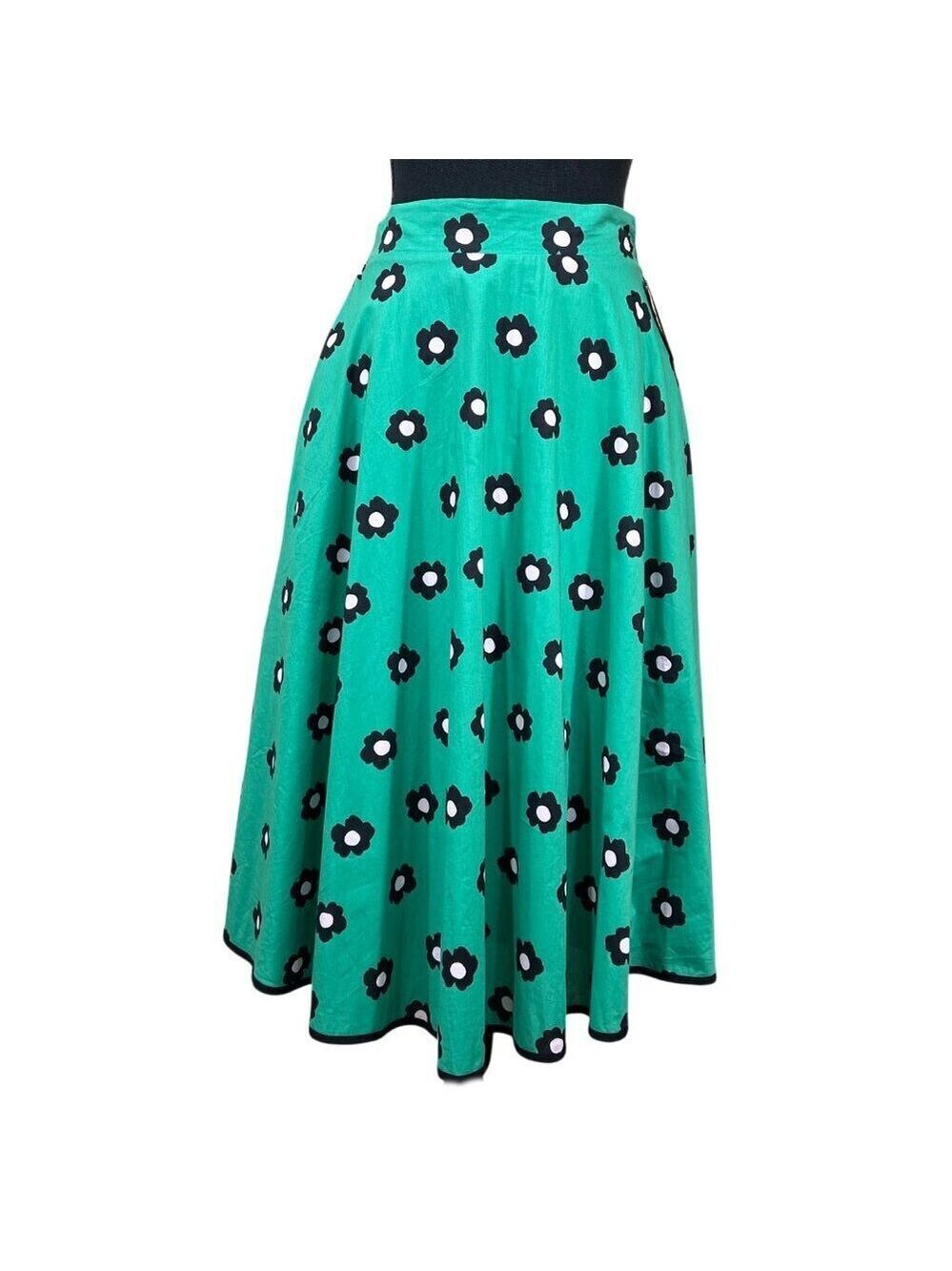 Tulip B NWT Green Rockabilly Daisy Floral 50's Cotton Swing Skirt Size S
